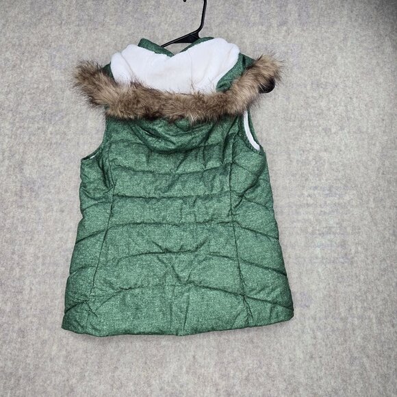 Green Tea Womens Faux Fur-Lined Puffer Vest Medium Green Polyester Shell & Hood - Picture 2 of 9